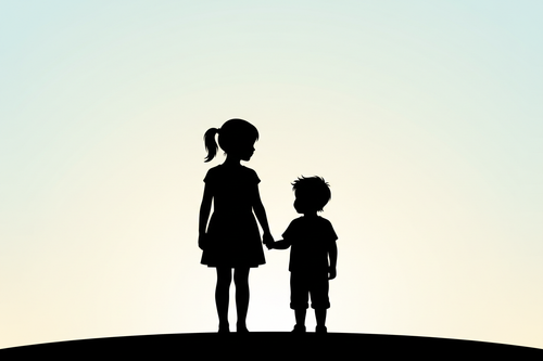 a sihoulette of a family of four but only the kids are shown