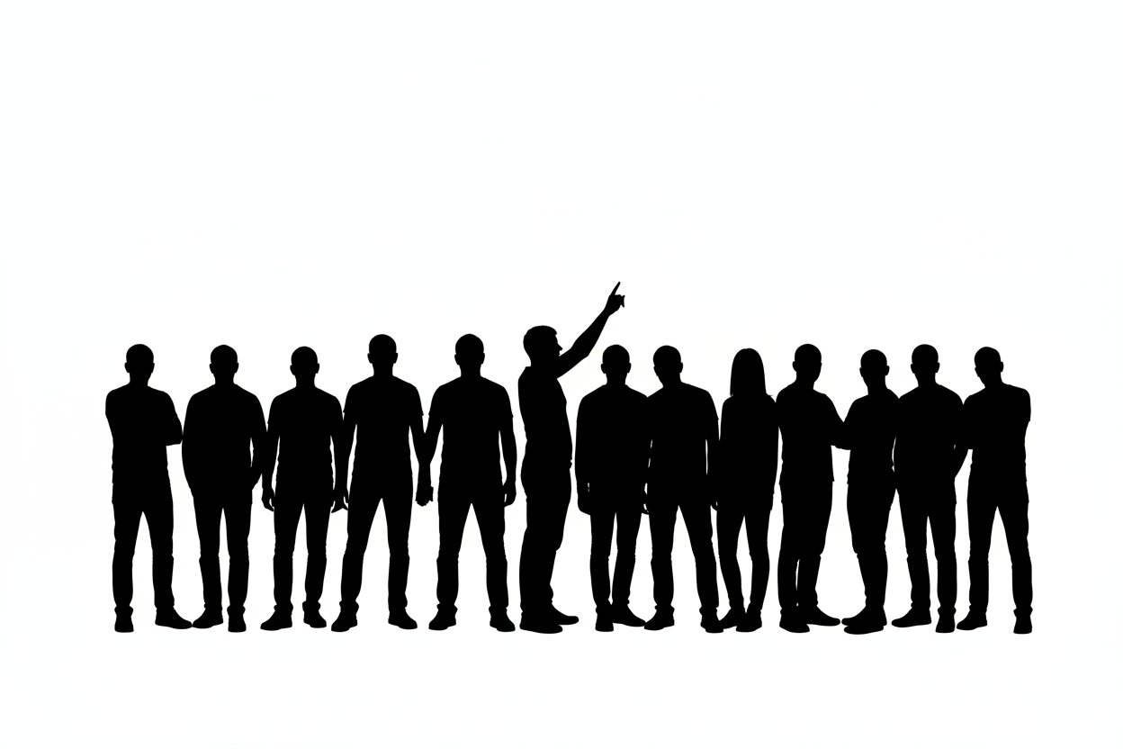 a sihoulette of an adult group with a white background